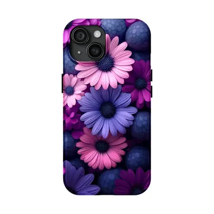 Pink Purple Daisy Flowers Dark Blue Spheres