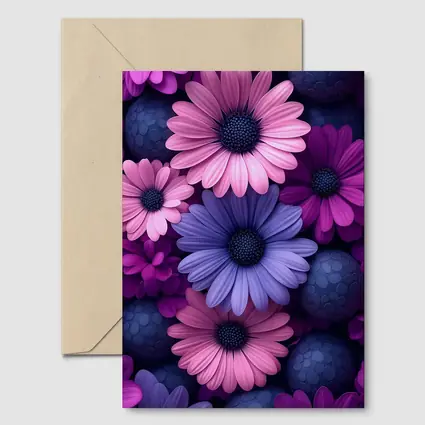Pink Purple Daisy Flowers Dark Blue Spheres