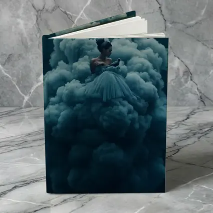 Woman in Blue Gown Surrounded by Clouds