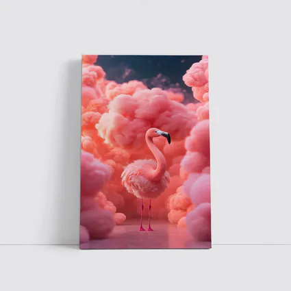 Pink Flamingo Surrounded by Fluffy Pink Clouds