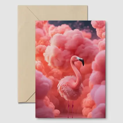 Pink Flamingo Surrounded by Fluffy Pink Clouds