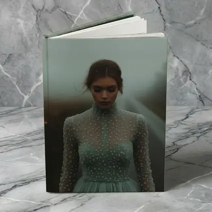 Woman Sage Green Dress Foggy Road