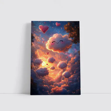 Cute Smiling Clouds Hearts Sunset Sky