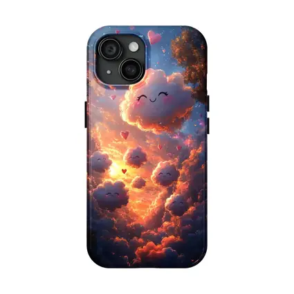 Cute Smiling Clouds Hearts Sunset Sky