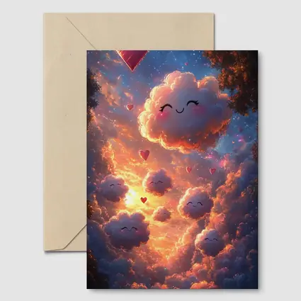 Cute Smiling Clouds Hearts Sunset Sky