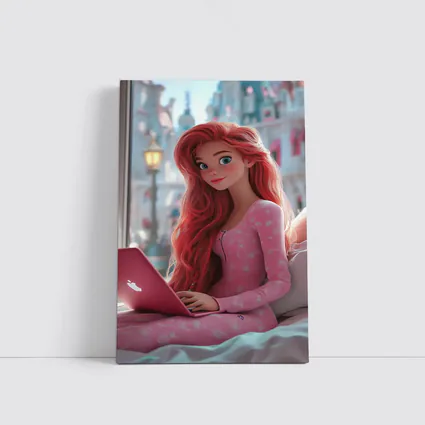 Red Hair Girl Pink Laptop Cartoon Art