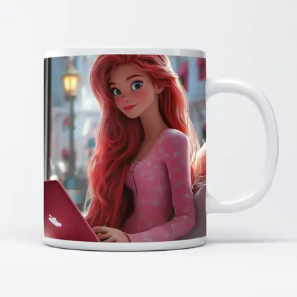 Red Hair Girl Pink Laptop Cartoon Art