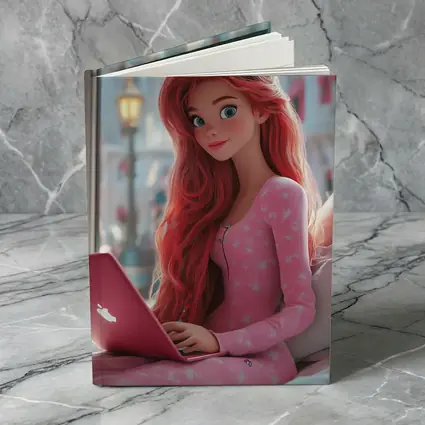 Red Hair Girl Pink Laptop Cartoon Art