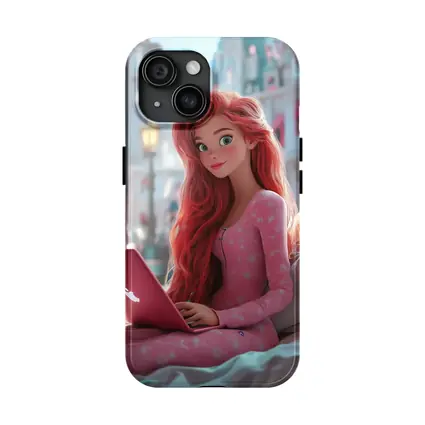 Red Hair Girl Pink Laptop Cartoon Art
