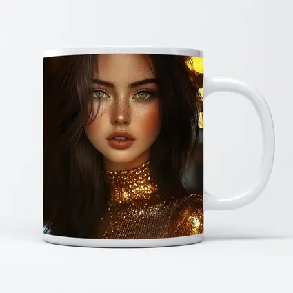Green Eyed Woman Gold Sequin Bokeh Lights
