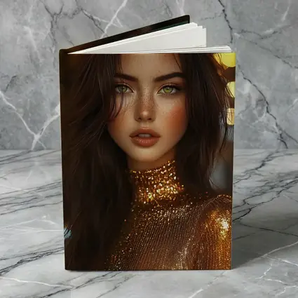 Green Eyed Woman Gold Sequin Bokeh Lights