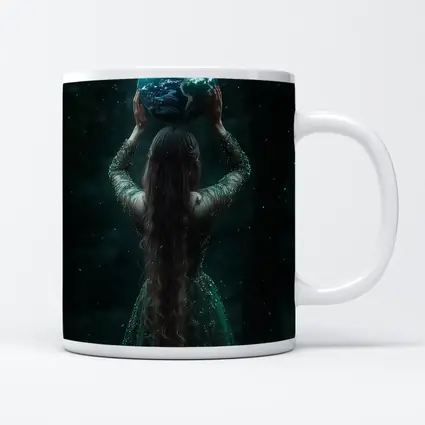 Woman Holding Earth Globe Dark Forest