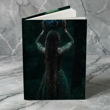 Woman Holding Earth Globe Dark Forest