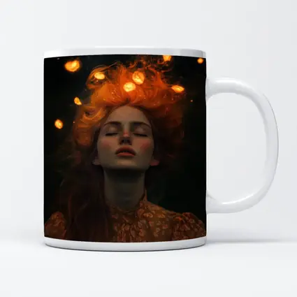 Red Haired Woman Glowing Lights Dark Night