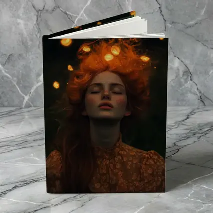 Red Haired Woman Glowing Lights Dark Night
