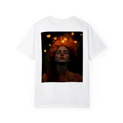 Red Haired Woman Glowing Lights Dark Night
