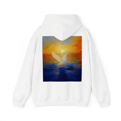White Swan Taking Flight Sunset Ocean Painting