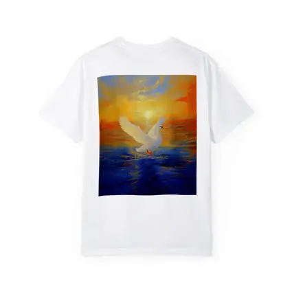 White Swan Taking Flight Sunset Ocean Painting