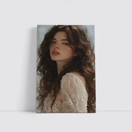 Dark Hair Woman White Lace Dress Portrait