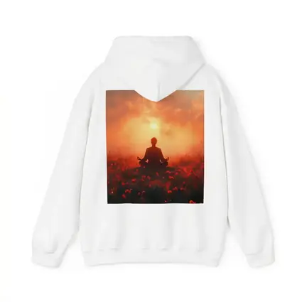 Meditation Silhouette Sunset Flower Field Red