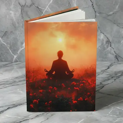 Meditation Silhouette Sunset Flower Field Red