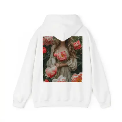 Woman Among Pink Peonies Garden Floral