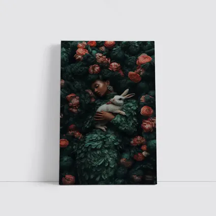 Woman Sleeping With White Rabbit Floral