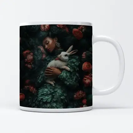 Woman Sleeping With White Rabbit Floral