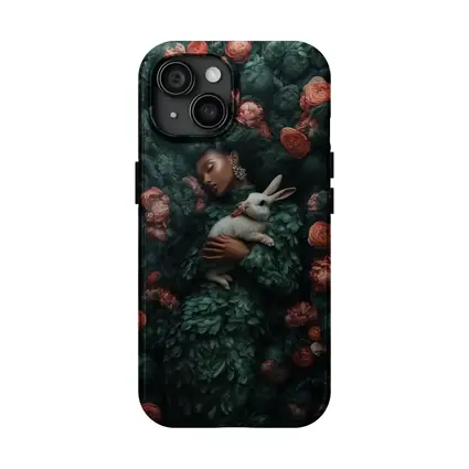Woman Sleeping With White Rabbit Floral