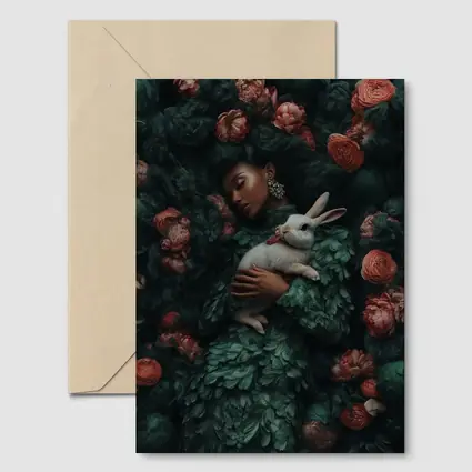 Woman Sleeping With White Rabbit Floral