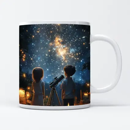 Children Stargazing With Telescope Night Sky
