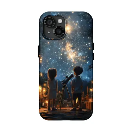 Children Stargazing With Telescope Night Sky