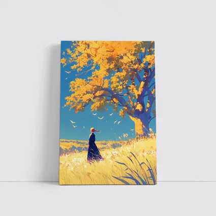 Anime Girl Standing Under Golden Autumn Tree