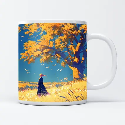 Anime Girl Standing Under Golden Autumn Tree