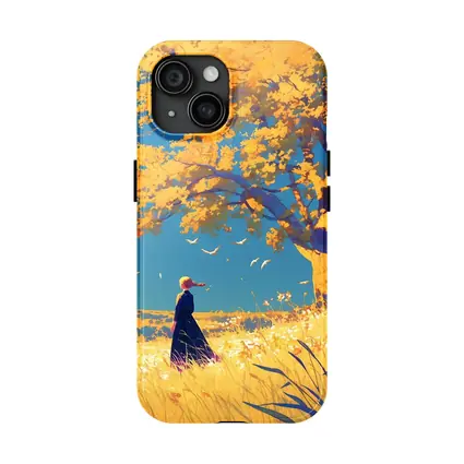 Anime Girl Standing Under Golden Autumn Tree