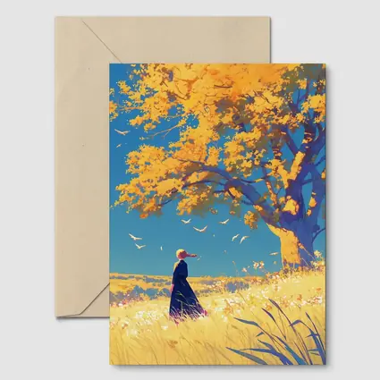 Anime Girl Standing Under Golden Autumn Tree