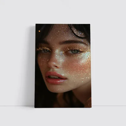 Woman Face Gold Glitter Makeup Close Up