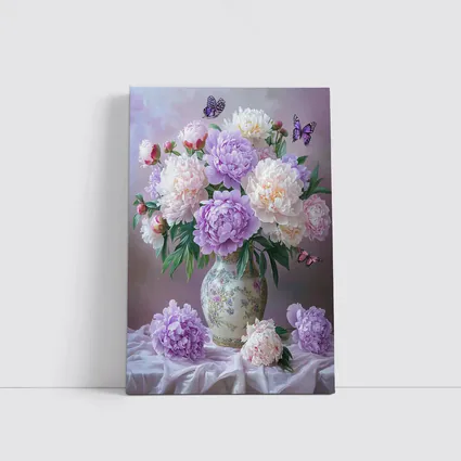 Purple Pink Peonies Vase Butterflies Floral