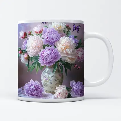 Purple Pink Peonies Vase Butterflies Floral