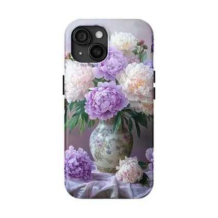 Purple Pink Peonies Vase Butterflies Floral