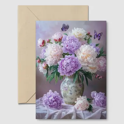 Purple Pink Peonies Vase Butterflies Floral