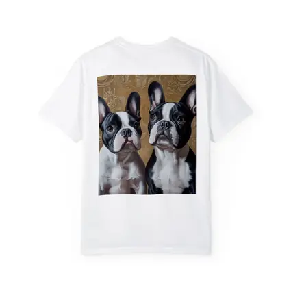 Two French Bulldogs Ornate Gold Background Portrait