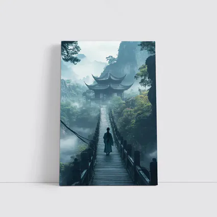 Ancient Chinese Pagoda Misty Mountain Bridge