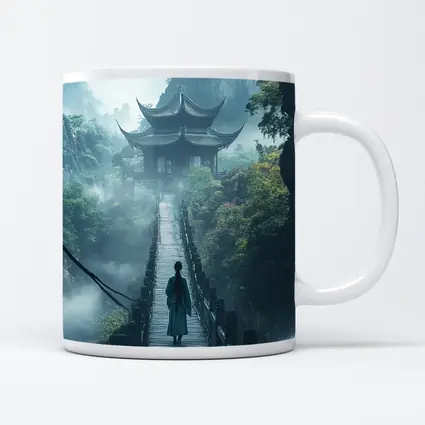 Ancient Chinese Pagoda Misty Mountain Bridge