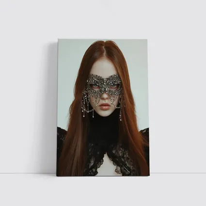 Woman Crystal Mask Black Lace Gothic Portrait