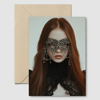 Woman Crystal Mask Black Lace Gothic Portrait