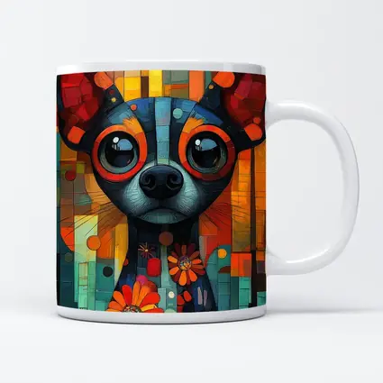 Chihuahua Dog Colorful Mosaic Floral Art