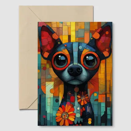 Chihuahua Dog Colorful Mosaic Floral Art