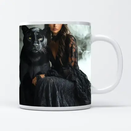 Woman in Black Lace Dress with Panther