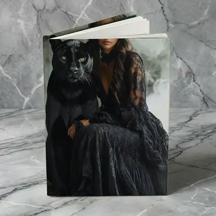 Woman in Black Lace Dress with Panther